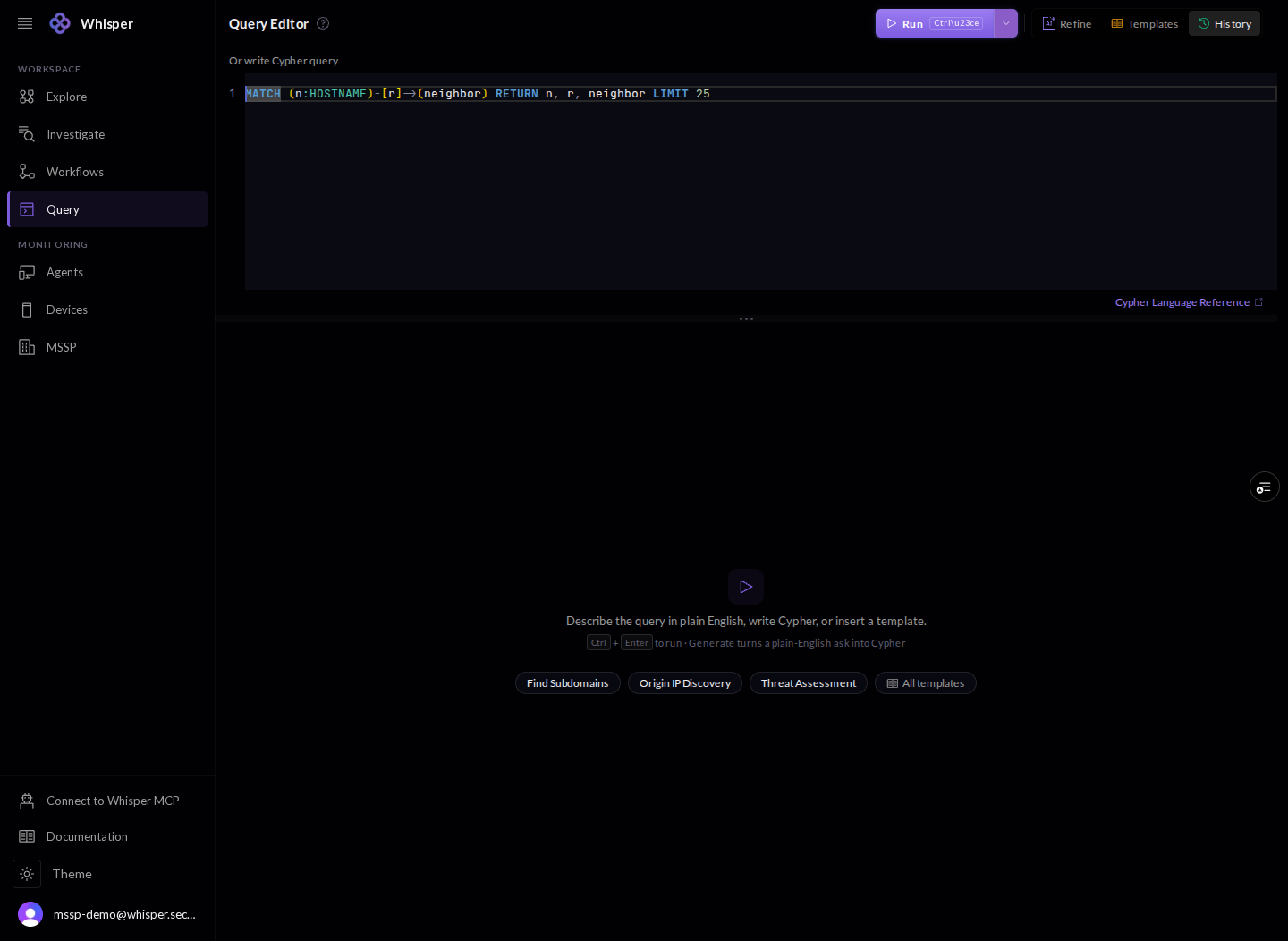 The Cypher editor with a query written in, ready to run.
